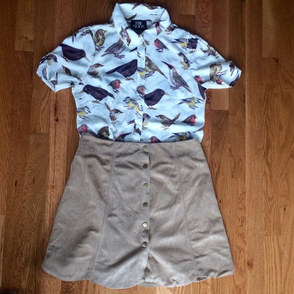 Fall Button Down Suede Skirt