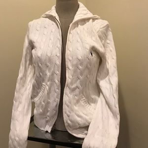 Ralph Lauren Large White Hooded/Zipper Sweater