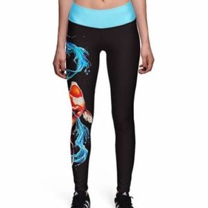 Athletic leggings size S. Koi turquoise design