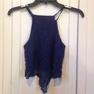 Lace overlay navy crop top