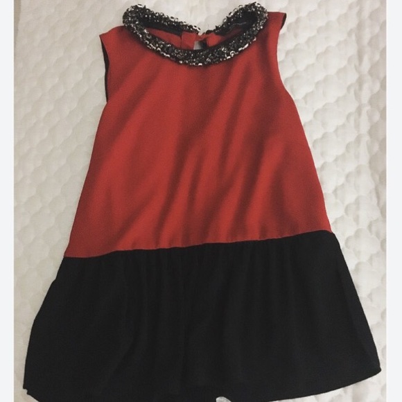 ZARA beaded red and black peplum top