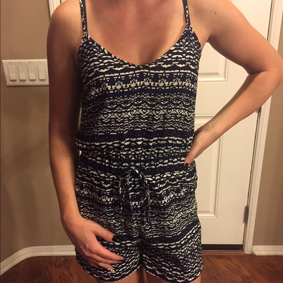 Blue and white spaghetti strap romper