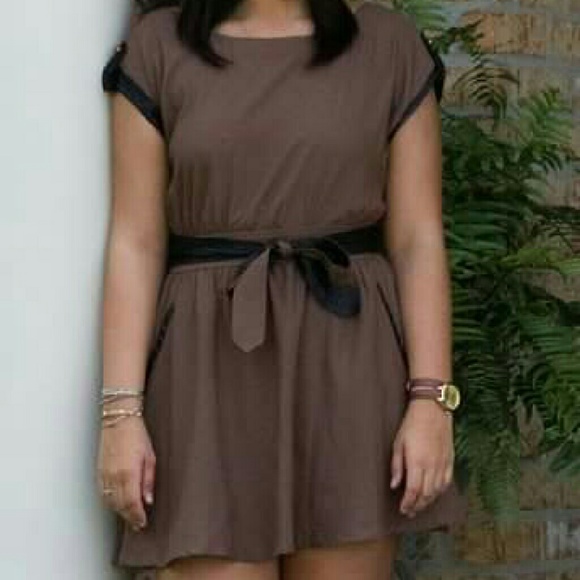 🎉SALE🎉 Taupe/Brown & Leather Dress