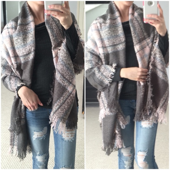 LAST ITEM▫️Grey & Blush Oversized Blanket Scarf - Picture 2 of 4