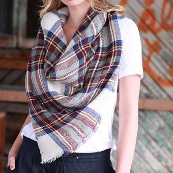 LAST ONE • Teal Plaid Blanket Scarf - Picture 4 of 4