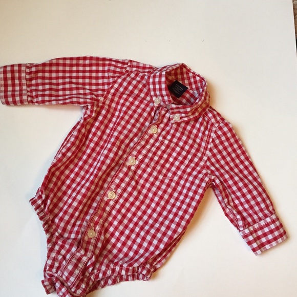 baby Gap red gingham plaid buttondown onesie shirt