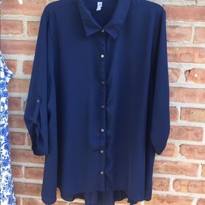Navy blue plus size button down
