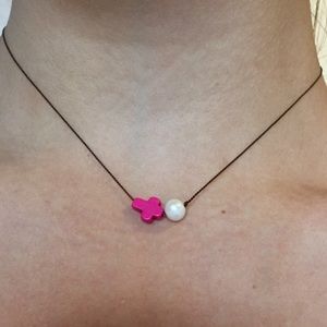 Pearl & pink cross necklace