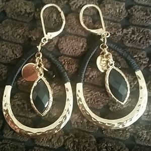 Hammered Teardrop wrapped thread w/ charms Earring