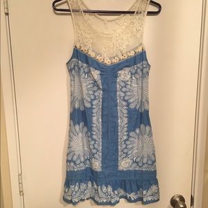 Free People Blue Dress with Lace and Beaded Detail