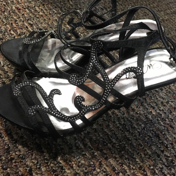 Black sparkle strappy heels