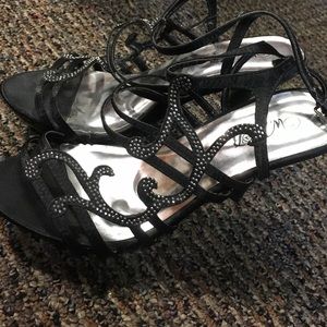 Black sparkle strappy heels