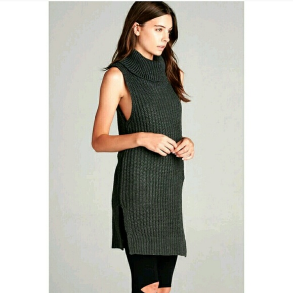 Sleeveless cowl neck long cardigan top - Picture 2 of 3