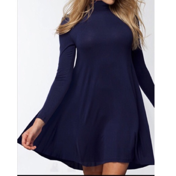 Navy blue high neck swing dress - Picture 2 of 7