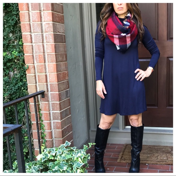 Navy blue high neck swing dress - Picture 3 of 7