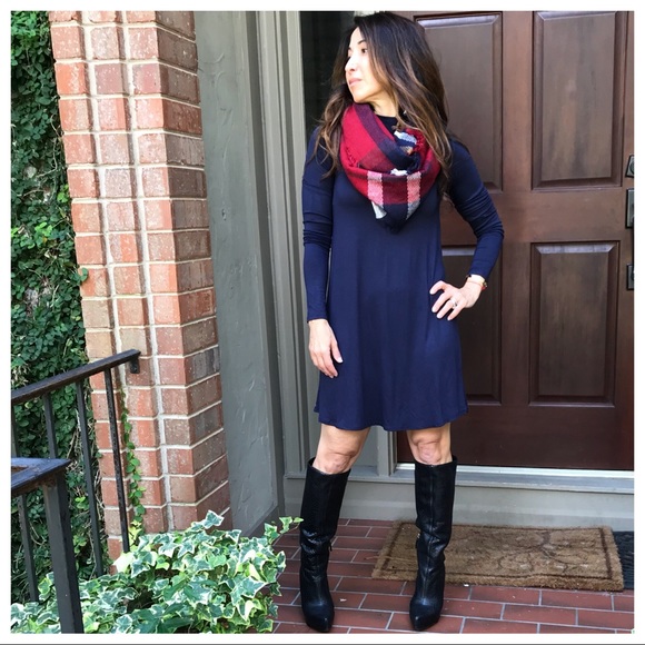 Navy blue high neck swing dress - Picture 4 of 7