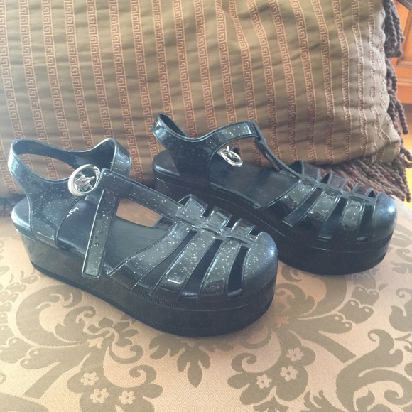 Shiekh Black Disco Platform Jelly Sandal