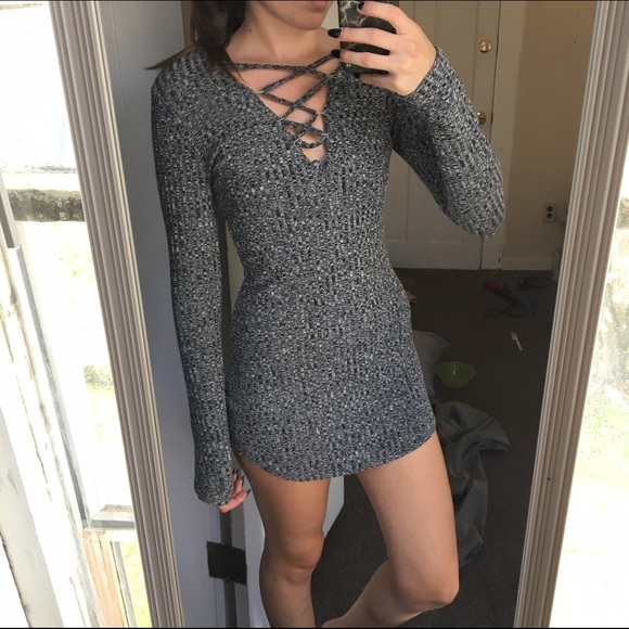 Dresses & Skirts - Sweater Lace Up Mini Dress