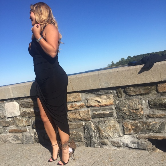 Mermaid dress in black, plum, or black with gold.