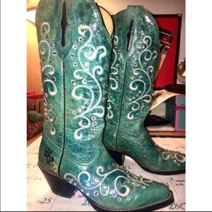 Real leather rhinestoned boots