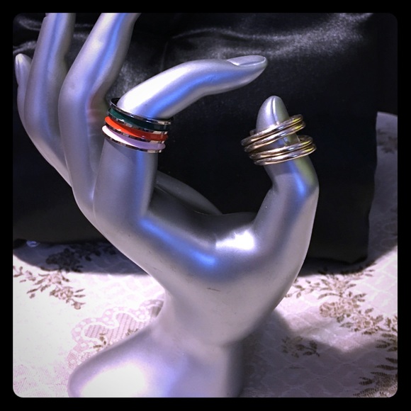 2 PC Bundle Rings Sz 6 Enamel Strip & Spiral ~EC~