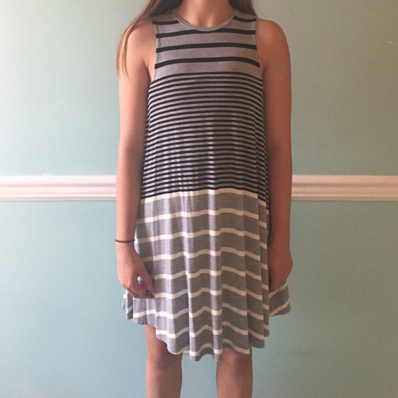 grey white and black striped halter dress - Picture 3 of 4