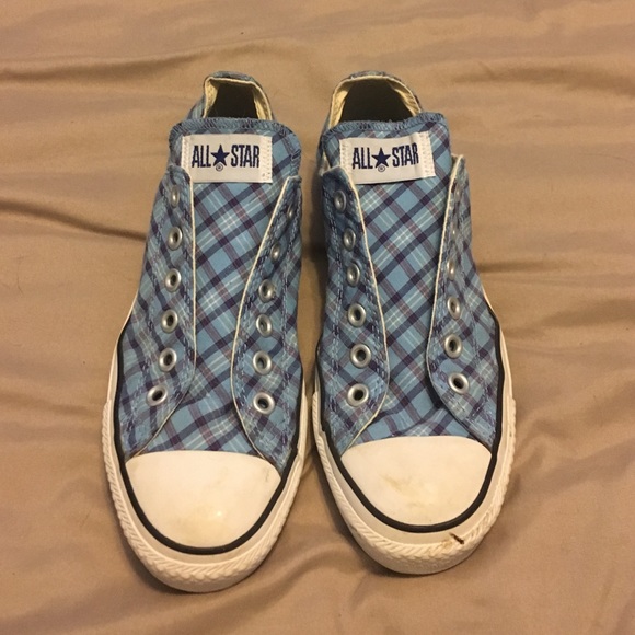 Blue plaid converse low tops