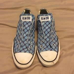 Blue plaid converse low tops