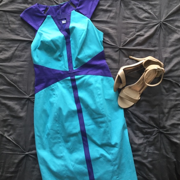 Abstract, color block fitted dress