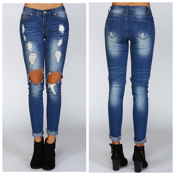 RESTOCKED! Ripped Denim Skinny Jeans - Picture 2 of 4