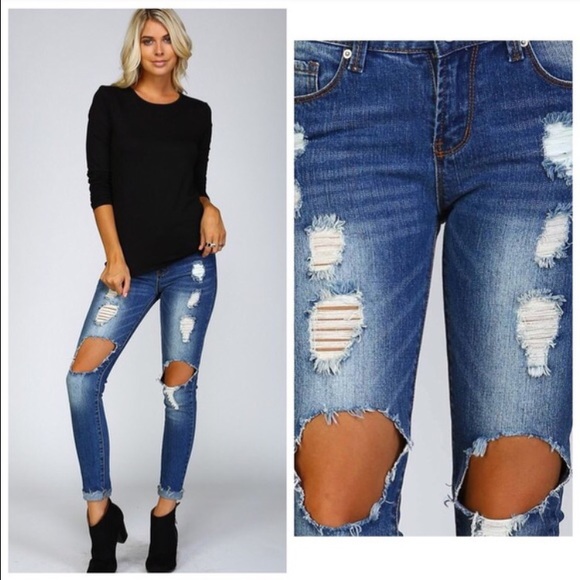 RESTOCKED! Ripped Denim Skinny Jeans - Picture 4 of 4