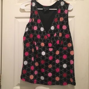 Black dressy tank top with polka dots.