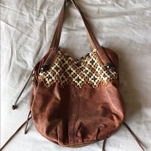 Lucky Brand leather and crochet bag