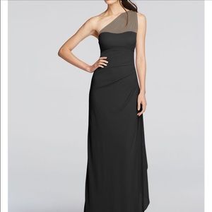 David's Bridal Mesh One Shoulder Illusion Dress