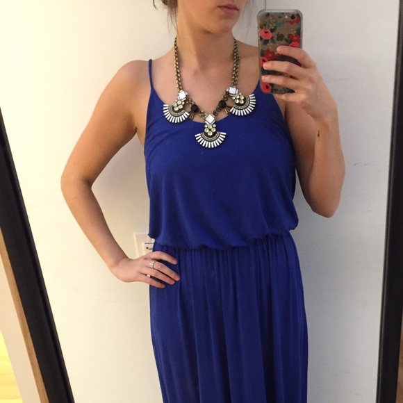 Bright Blue Jersey Cotton Maxi Dress - Picture 1 of 4