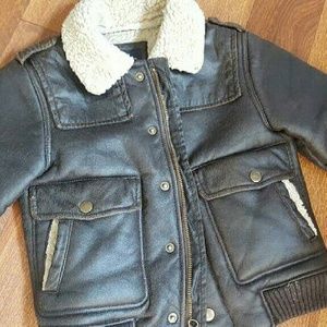 4t "cracked leather" coat with sherpa inside