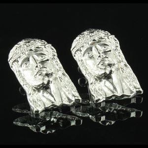 Sterling Silver Earrings Men's Jesus Face Design