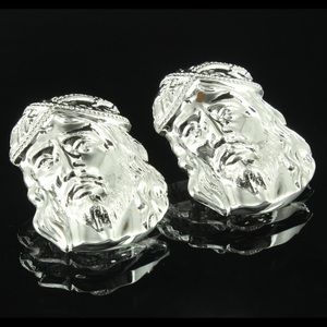 Jesus Face Earrings Sterling Silver Lab Diamond