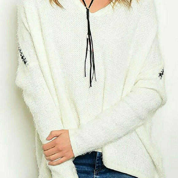 Black Fuzzy, Oversized Sweater w/Chain Design - Picture 3 of 6