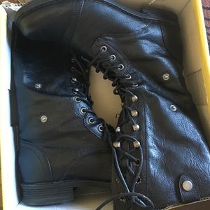 Cathy Jean Black tie up Combat boots.