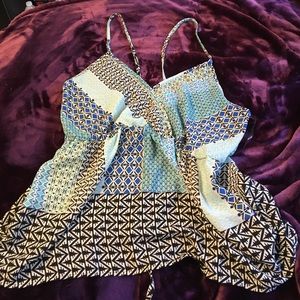 Black blue and white geometric halter top