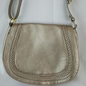 Rampage Braided Saddle Crossbody Bag, NWOT. Pewter
