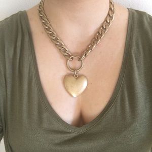 Gold metal distressed heart pendant necklace