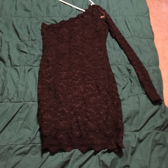 Lace off the shoulder , one sleeve dress