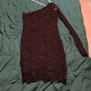 Lace off the shoulder , one sleeve dress