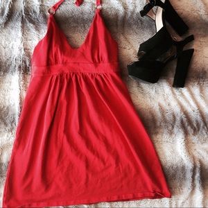 Red halter top mini dress