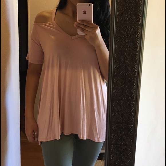 Softest Open Shoulder Marsala V-neck Tunic - Picture 2 of 3