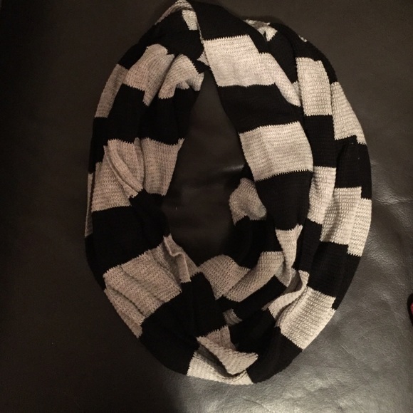 Grey black striped infinity scarf