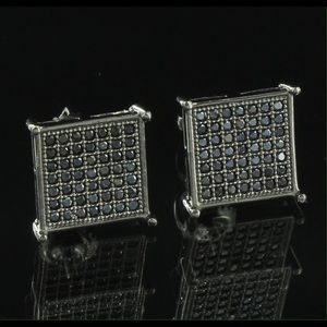 Black Over Sterling Silver Earrings Lab Diamonds