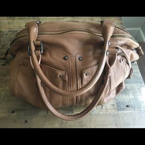 Pour La Victoire Leather Satchel- Beige/Tan